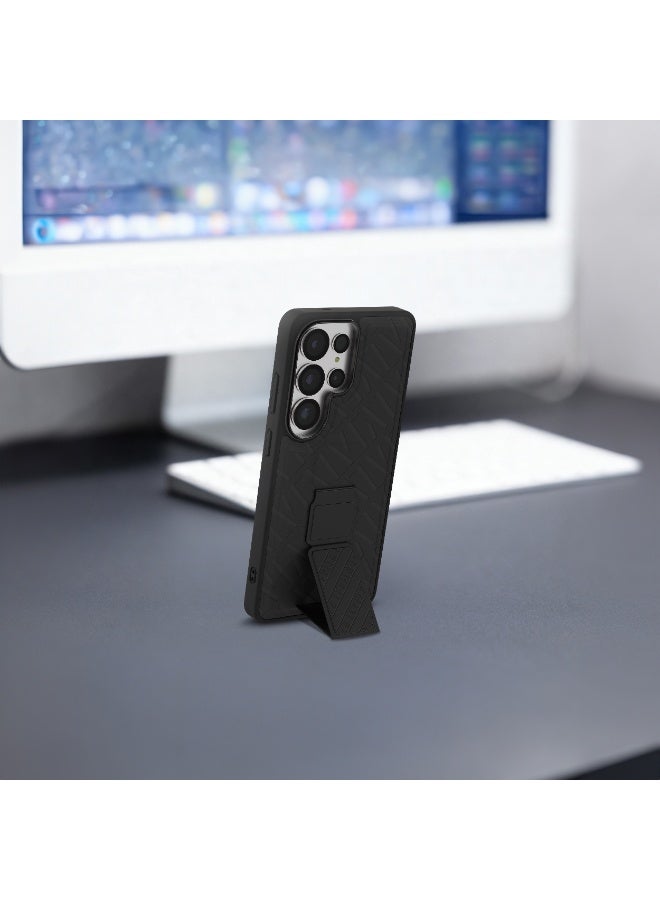 LEVELO S26 Ultra grip Stand Case with Magnetic Strap Stand, Slim Fit Design, Shock-Resistant Bumper, Raised Bezels For Camera & Screen, Luxury Printed Branding - Image 4